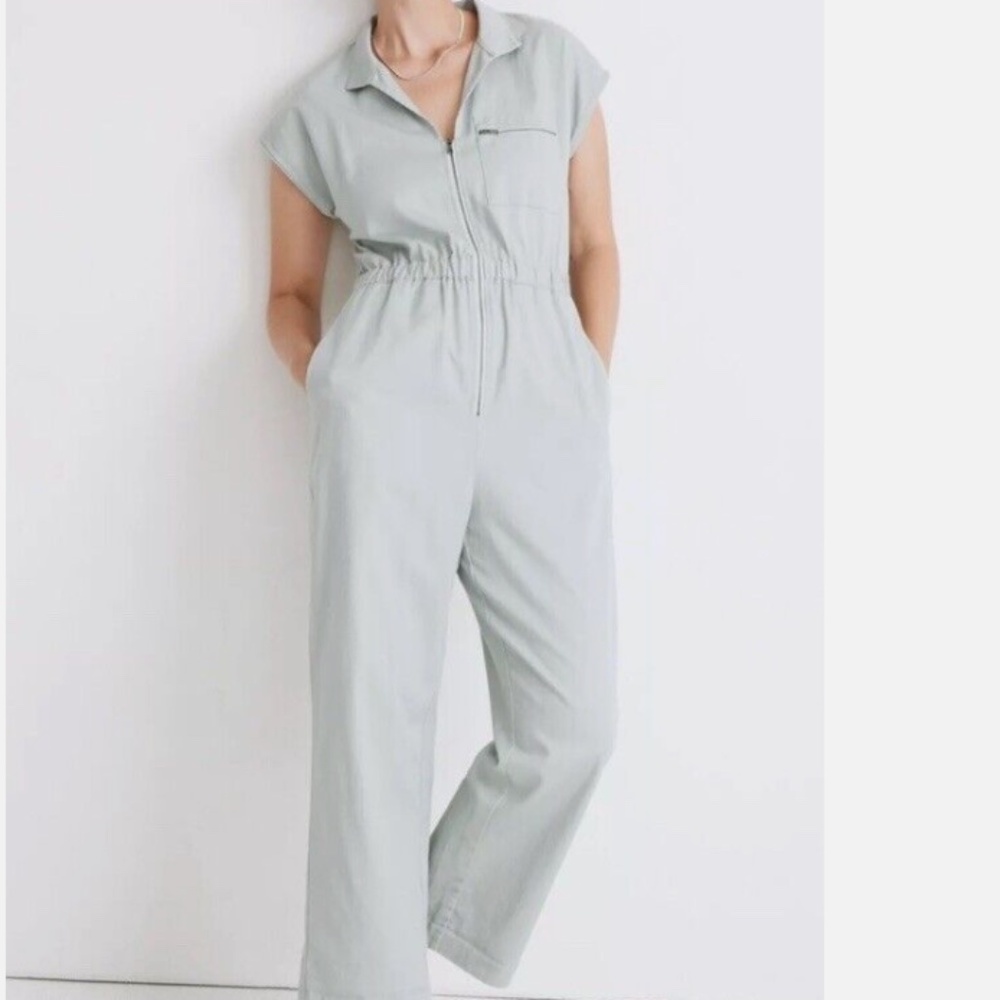 Madewell Sage Mist Short Sleeve Coverall zip up jumpsuit